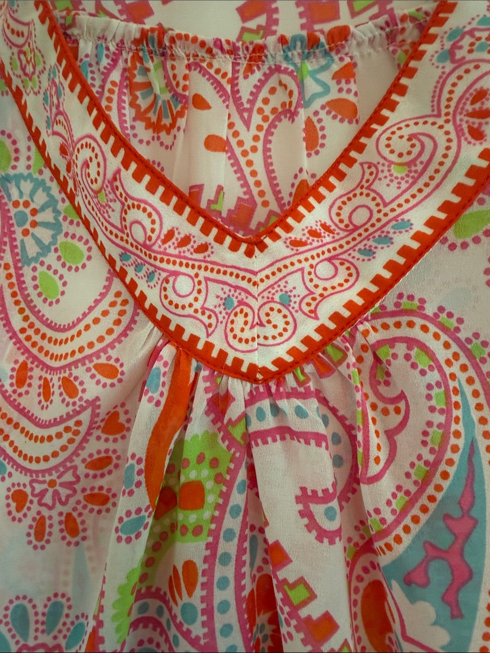 Gretchen Scott Designs Pink Paisley V-Neck Tunic with Orange & Blue Accents - Picture 4 of 5